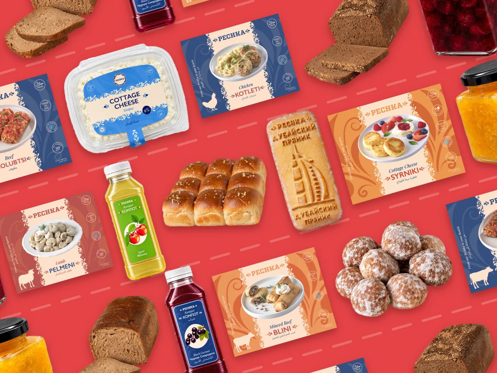 Pechka’s own bread, jams, kompot and frozen pelmeni, blini and syrniki
