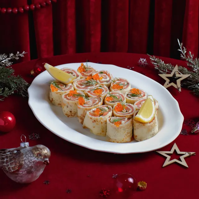 Salmon & Cream Cheese Blini Rolls