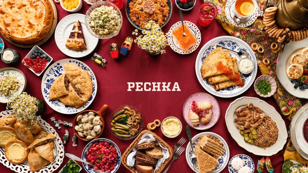 A Pechka catering spread laid out for an event